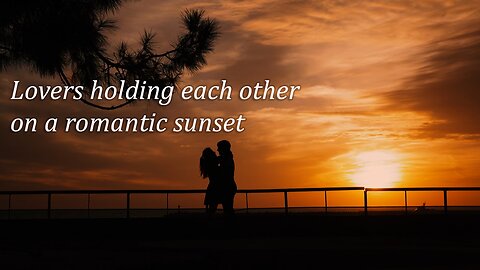Lovers holding each other on a romantic sunset