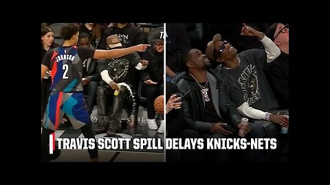 THAT'S A GEYSER‼🌋 Knicks-Nets delayed due to Travis Scott on-court spillage 🍻