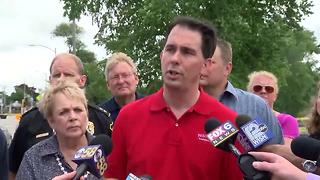 Governor Scott Walker addresses flood damage and safety concerns in Burlington