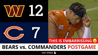 Chicago Bears LOSE 12-7 vs. Commanders In TERRIBLE LOSS! Justin Fields, Dante Pettis