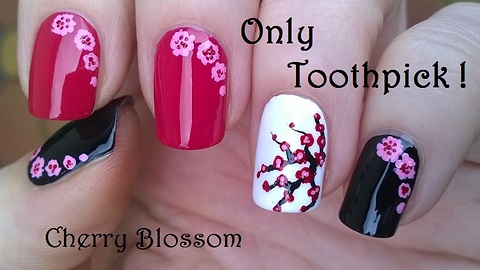 Cherry Blossom Nail Art Using Only Toothpick
