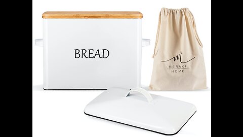 Bread Box for Kitchen Countertop, E-far Metal Bread Storage Container Bin with Bamboo Lid for C...