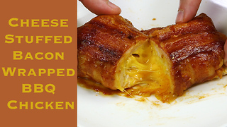 Cheese stuffed, bacon wrapped BBQ chicken recipe