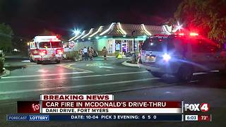 Police and fire units investigating car fire at Fort Myers McDonald's drive-through