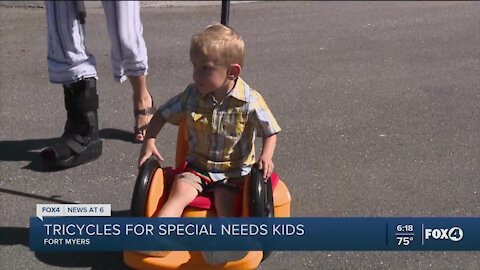 Special needs children get customized tricycles
