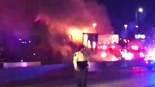 VIDEO: Semi catches fire after crash on High Rise Bridge in Milwaukee