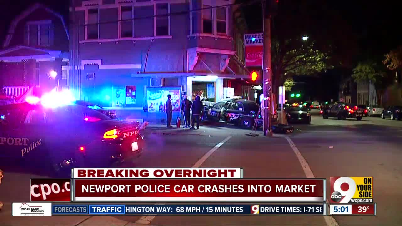 Overnight crash sends Newport police cruiser into corner store