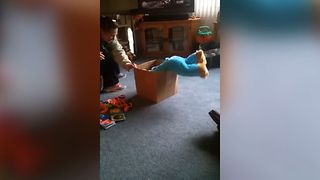 Cute Baby Gets Stuck In A Box