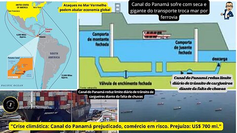 "Crise climática: Canal do Panamá prejudicado, comércio em risco. Prejuízo: US$ 700 mi."