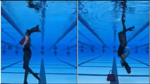Woman’s upside-down catwalk in swimming pool wins internet