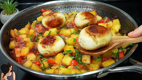 Potatoes and eggs recipe. If you have 3 potatoes and 4 eggs, prepare this delicious dish. ASMR