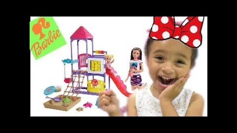 Toddler Stella Plays with Friends Barbie and Little Skipper Climb Explore Playground