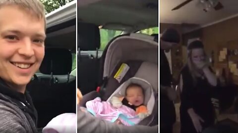 Unsuspecting Mother Sheds Tears When Navy Son Shows Her Newborn Granddaughter