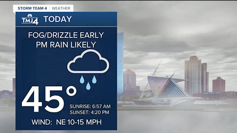 Fog early Wednesday, then rain moves in this afternoon