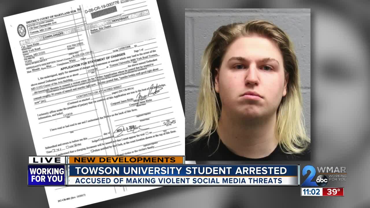Towson University student arrested for posting violent threats on social media