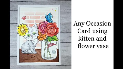 Any Occasion card Using Kitten and Vase