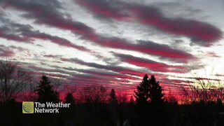 Red 'fingers' streak across Weyburn, Sask. sky at sunrise