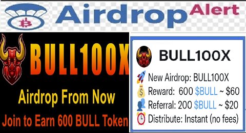 【Airdrop BULL100X 】Ganhe 600 Token BULL ($60) | Por Refer.: 200 BULL ($20) | Paga Instantâneo