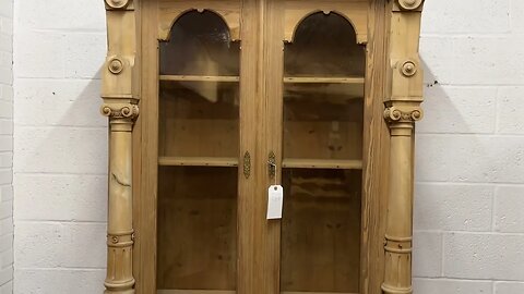 Very Unusual Large Old Pine Column Partly Glazed Cabinet (W1200G) @PinefindersCoUk