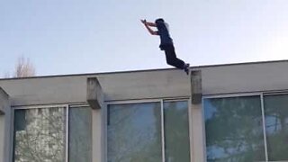 Death-defying parkour feat in school