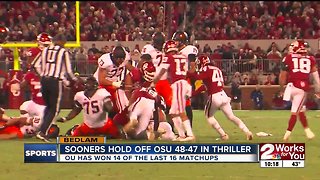 #6 Oklahoma holds off Oklahoma State, 48-47 in Bedlam thriller