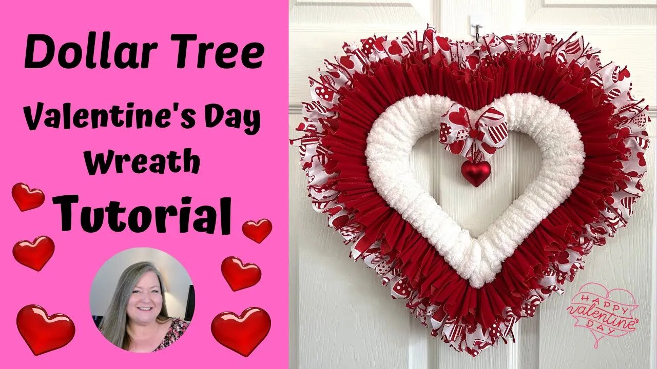 Dollar Tree Valentine's Day Heart Wreath using 2 Colors of 6 Inch