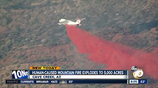 Human-caused mountain fire explodes to 5,000 acres