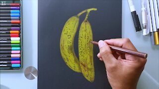 Drawing Realistic Bananas on Black Paper