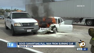 Good Samaritans pull man from burning car