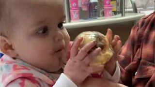 Baby discovers she loves ice-cream!