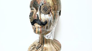 Steampunk mixed media on a mannequin head