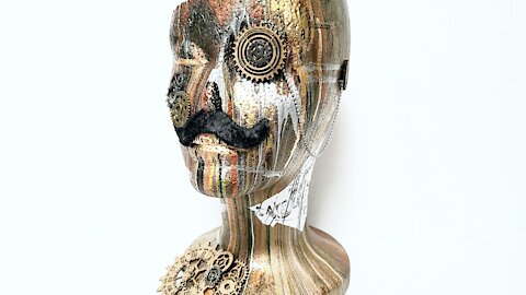 Steampunk mixed media on a mannequin head