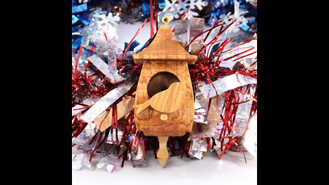 Miniature Birdhouse Ornament, Handmade from Reclaimed Hardwood