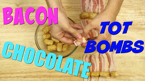 Bacon wrapped tater tots dipped in chocolate