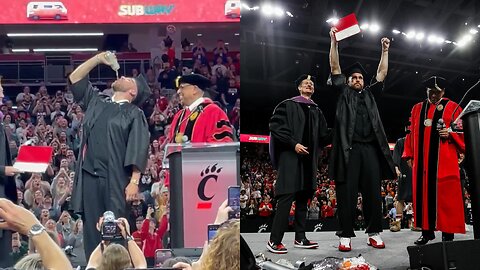 Travis Kelce Chugs Glass Of Beer As He Accepts College Diploma From the University of Cincinnati