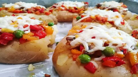 Potato pizza with vegetables and cheese a Delicious homemade pizza (Cook Food in Home)