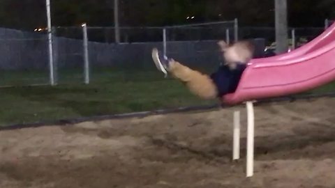 Toddler Boy Flies Off a Slide