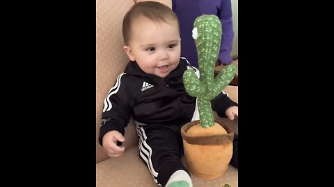 Cute baby playing with dancing Cactus