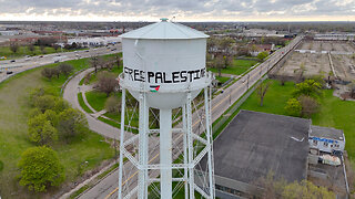 “FREE PALESTINE” Written on Water Tower in Detroit