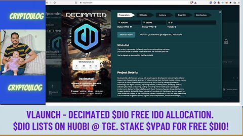Vlaunch - Decimated $DIO Free IDO Allocation. $DIO Lists On Huobi @ TGE. Stake $VPAD For Free $DIO!
