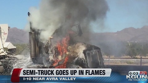 Tractor trailer fire on EB I-10 between Avra Valley and Twin Peaks