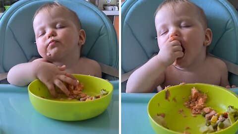 Sleepy Baby Continues To Eat While Falling Asleep