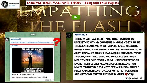 COMMANDER VALIANT THOR – Empathing the Flash Telegram Intel Repost (see description explanation)