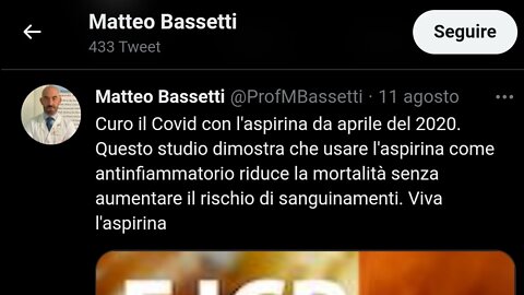 Bassetti ammette di curare il covid con l'aspirina dall'aprile del 2020