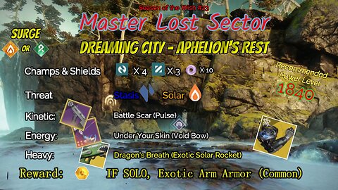 Destiny 2 Master Lost Sector: Dreaming City - Aphelion's Rest on my Solar Titan 12-20-23
