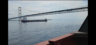 Freighters crossing under the Mac bridge