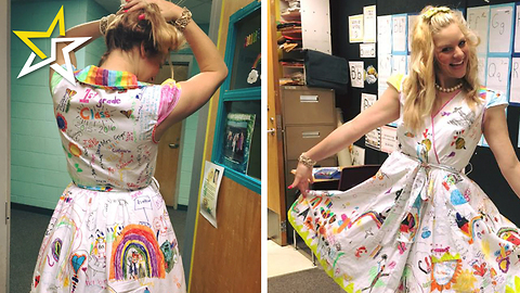 Teacher Allows Students To Draw On Her Dress As A Keepsake From The School Year