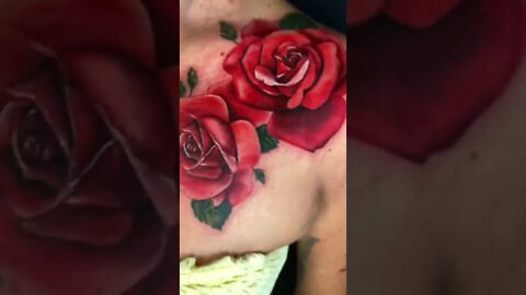 Realism Roses Chest Color Tattoo #shorts #tattoos #inked