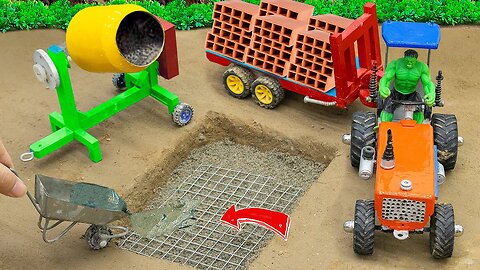 Diy tractor making concrete road contruction |Diy heavy tractor with full bricks loading|@Sunfarming