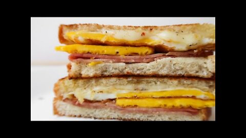 Breakfast Sandwich with Egg, Ham, and Cheese - Easy Breakfast Recipe